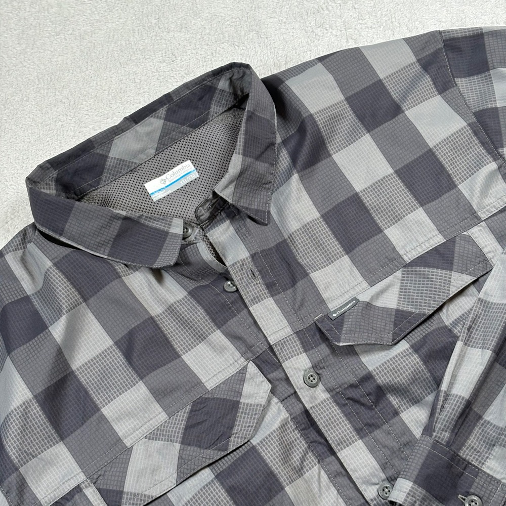 Columbia‎ Mens Omni-Shade Plaid Fishing Shirt Grey Black XXL AM1282